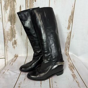 Christian Louboutin Cate Riding Boots, Glossy Black Wedge Boots. Size 36.5